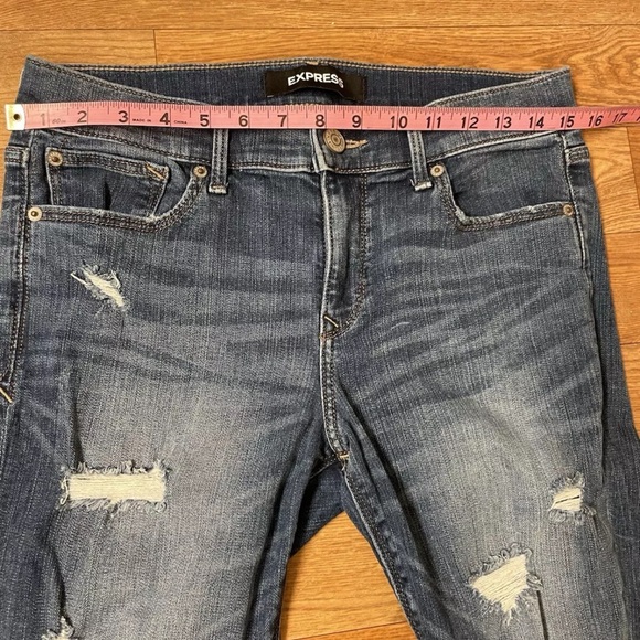 EXPRESS Skinny Ankle Stretch Women’s 8R Distressed Raw Hem Dark Wash Jeans | Y2K - Picture 11 of 16